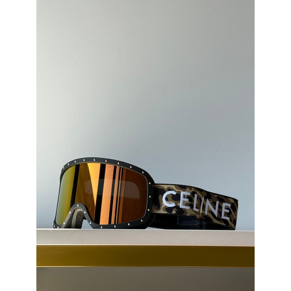 NEW Celine CL40196U Black Gold Cheetah Mirrored Ski Goggles - Picture 5 of 7